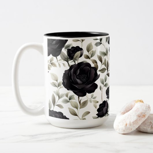 Elegant Black Roos Tweekleurige Koffiemok (Met donut)
