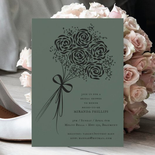 Elegant Black Rose Bouquet Vrijgezellenfeest Kaart