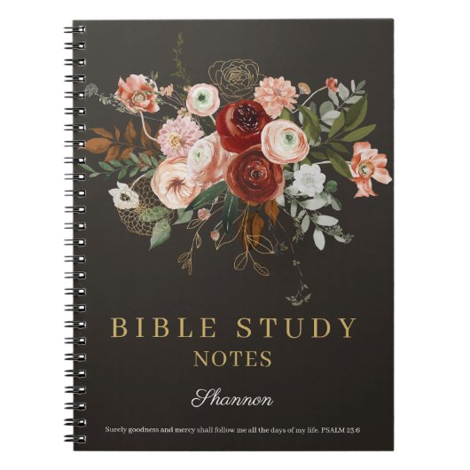 Elegant Black Rose Gold Floral Custom Bible Study Notitieboek (Voorkant)