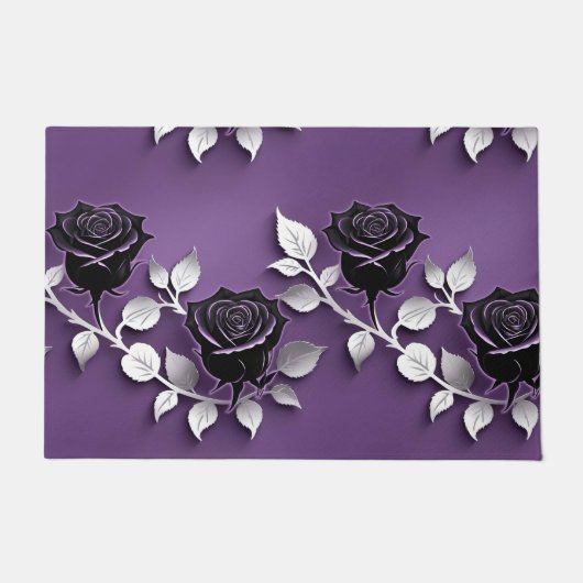 Elegant Black Roses With Silver Leaves Deurmat (Voorkant)