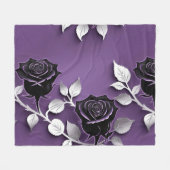 Elegant Black Roses With Silver Leaves Fleece Deken (Voorkant (Horizontaal))