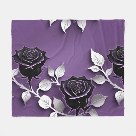 Elegant Black Roses With Silver Leaves Fleece Deken (Voorkant (Horizontaal))