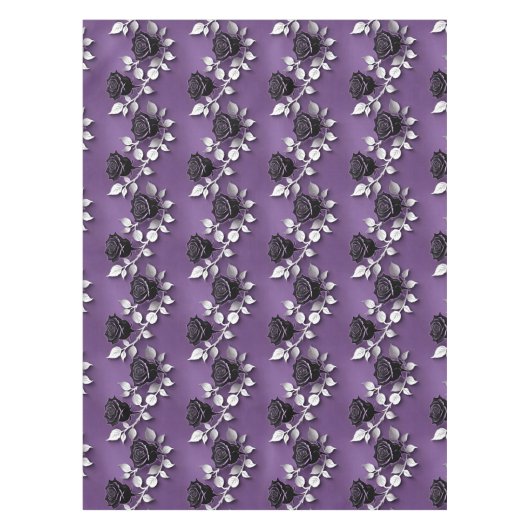 Elegant Black Roses With Silver Leaves Tafelkleed (Voorkant)