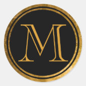 Elegant Black Round Gold Foil omhulde monogram Ronde Sticker (Voorkant)