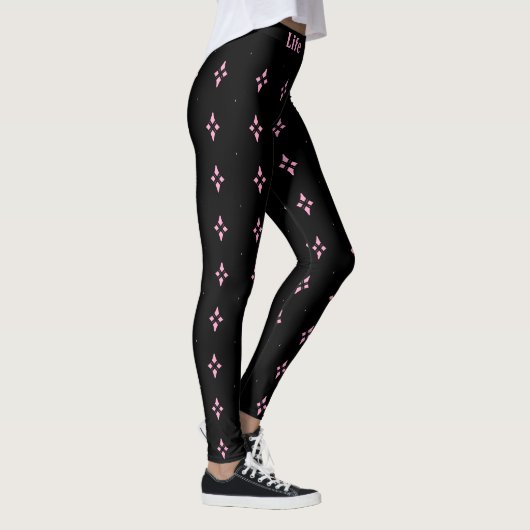 Elegant Black & Roze Abstract Diamond Patroon Leggings (Rechts)