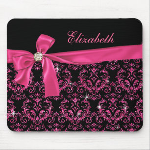 Elegant Black Roze Damask Diamond Bow - Aangepast Muismat