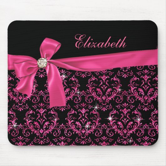 Elegant Black Roze Damask Diamond Bow - Aangepast Muismat (Voorkant)