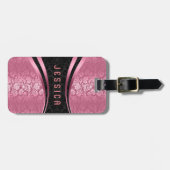 Elegant Black & Roze Floral DamasPatroon Bagagelabel (Voorkant horizontaal)