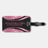 Elegant Black & Roze Floral DamasPatroon Bagagelabel (Achterkant horizontaal)