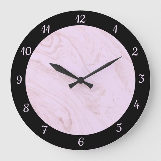 Elegant Black Roze Marmer Trendy Large Clock Grote Klok (Voorkant)