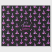 Elegant Black Roze Paars kerstboompatroon Cadeaupapier (Vlak)