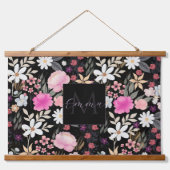 Elegant Black Roze Wildbloemen Boho Floral Paint Hangend Wandkleed (Voorkant)