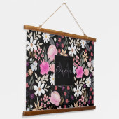 Elegant Black Roze Wildbloemen Boho Floral Paint Hangend Wandkleed (Gebogen)