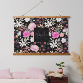 Elegant Black Roze Wildbloemen Boho Floral Paint Hangend Wandkleed (Slaapkamer)