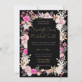 Elegant Black Roze Wildbloemen Boho Floral Paint Kaart (Voorkant)
