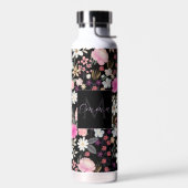 Elegant Black Roze Wildbloemen Boho Floral Paint Waterfles (Links)