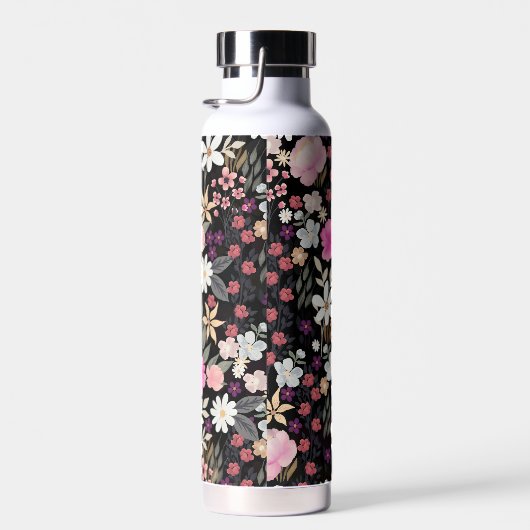 Elegant Black Roze Wildbloemen Boho Floral Paint Waterfles (Rechts)