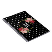 Elegant Black  Rozen Flowers Stippen Monogram Notitieboek (Rechterzijde)