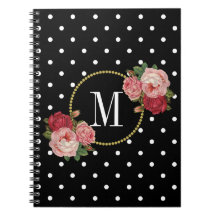 Elegant Black  Rozen Flowers Stippen Monogram