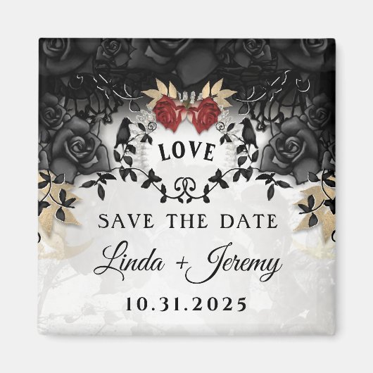 Elegant Black Rozen Ravens Halloween Wedding Magneet (Voorkant)