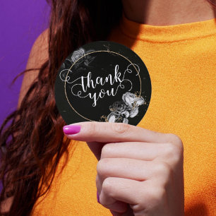 Elegant Black Rozen Ronde Sticker