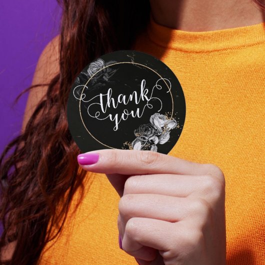 Elegant Black Rozen Ronde Sticker
