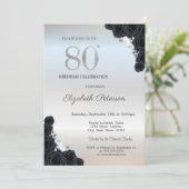 Elegant Black Rozen Silver 80th Birthday Kaart (Staand voorkant)