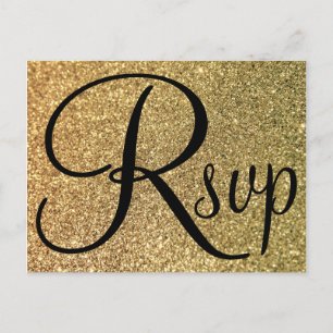 Elegant Black RSVP Gold Glitter Foto Uitnodiging Briefkaart