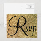 Elegant Black RSVP Gold Glitter Foto Uitnodiging Briefkaart (Voorkant / Achterkant)