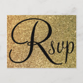 Elegant Black RSVP Gold Glitter Foto Uitnodiging Briefkaart (Voorkant)