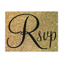 Elegant Black RSVP Gold Glitter Foto
