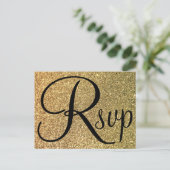 Elegant Black RSVP Gold Glitter Foto Uitnodiging Briefkaart (Staand voorkant)