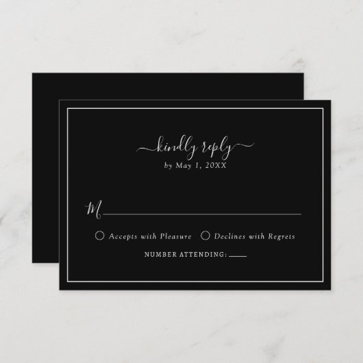 Elegant Black RSVP-kaart RSVP Kaartje (Voorkant / Achterkant)