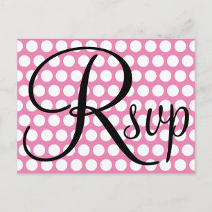 Elegant Black RSVP Roze en White Polka Dot. Uitnodiging Briefkaart