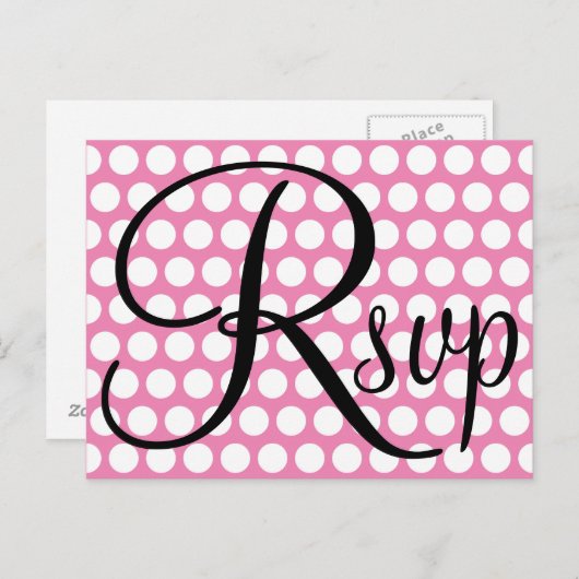Elegant Black RSVP Roze en White Polka Dot. Uitnodiging Briefkaart (Voorkant / Achterkant)