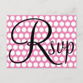 Elegant Black RSVP Roze en White Polka Dot. Uitnodiging Briefkaart