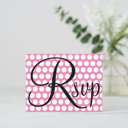 Elegant Black RSVP Roze en White Polka Dot. Uitnodiging Briefkaart (Staand voorkant)