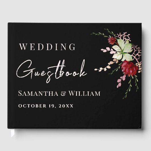 Elegant Black Rustic Boho Wildflower Wedding Gastenboek (Voorkant)