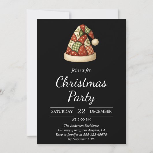 Elegant Black Rustic Santa Hat Christmas Party Kaart (Voorkant)