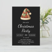 Elegant Black Rustic Santa Hat Christmas Party Kaart (Staand voorkant)