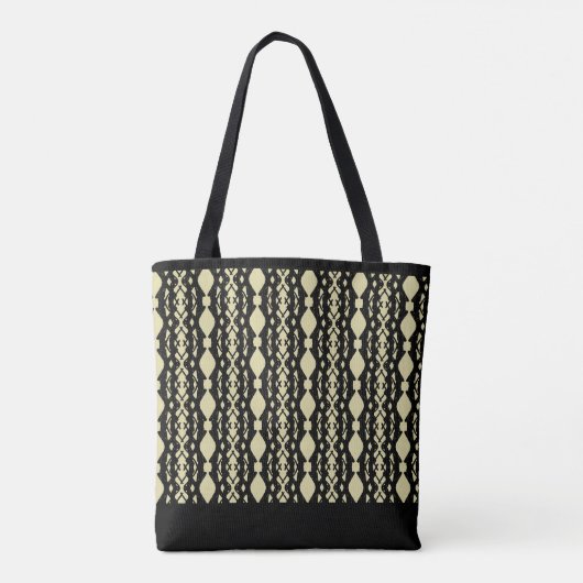 Elegant Black & Sand Beige Patroon Tote Bag (Achterkant)