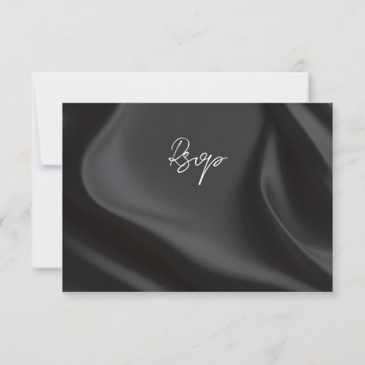 Elegant black satin rsvp with meal choices (Achterkant)
