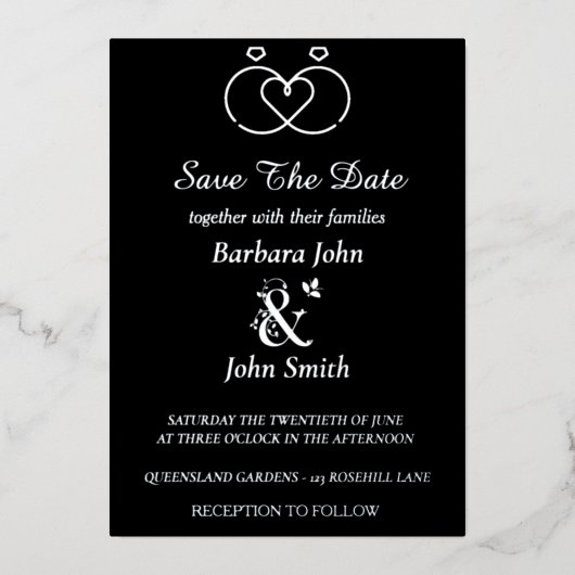 Elegant Black Save The Date Foil Invitation Folie Uitnodiging (Voorkant)