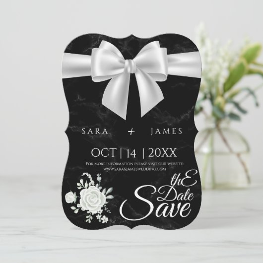 Elegant Black Save the Date Kaart (Staand voorkant)