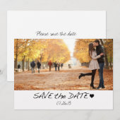 Elegant Black Save the Date Photo Card with Heart (Voorkant / Achterkant)