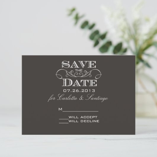 Elegant Black Save the Date RSVP Card (Staand voorkant)