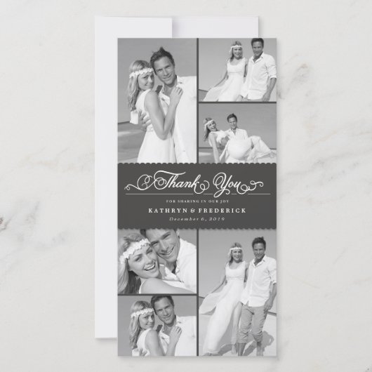 Elegant Black Scalloped Band 6 Photo Chic Wedding Bedankkaart (Voorkant)