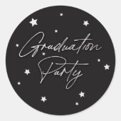 Elegant Black Scattered Stars Graduparty Ronde Sticker (Voorkant)