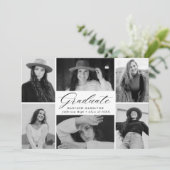 Elegant Black Script 12 Photo Collage Afstuderen Aankondiging (Staand voorkant)