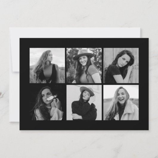 Elegant Black Script 12 Photo Collage Afstuderen Aankondiging (Achterkant)